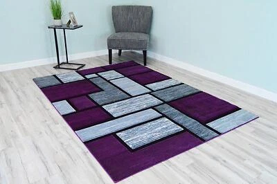 Современный резной ковер премиум-класса 3995 фиолетовый серый 5 футов 3 дюйма x 7 футов 6 дюймов - Изображение 1 из 4