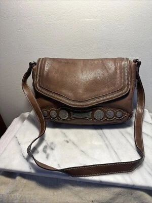 Bolso Bandolera De Colección Años 80 Estilo Western Línea Pelle Cuero Marrón Aplique Nuevo con Etiquetas Foto 1 de 4