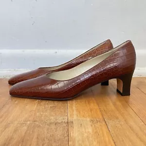 Vintage Shoes Snake Print Heels 1990s Square Toe Pumps Brown Talbots Size 9 M - Picture 1 of 5