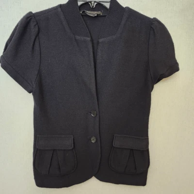 BCBGmaxazria black short puff sleeve 2-button closure wool cardigan Sz M - Image 1 of 4