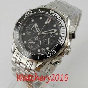 41mm Chronograph Quartz Movement Men's Watch Black Dial Sapphire Glass Ceramic - Picture 1 of 9