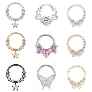 1 Pc Stainless Crystal Hinged Segment Hoop Ring Lip Ear Nose Body Piercing Jewel - Picture 1 of 39