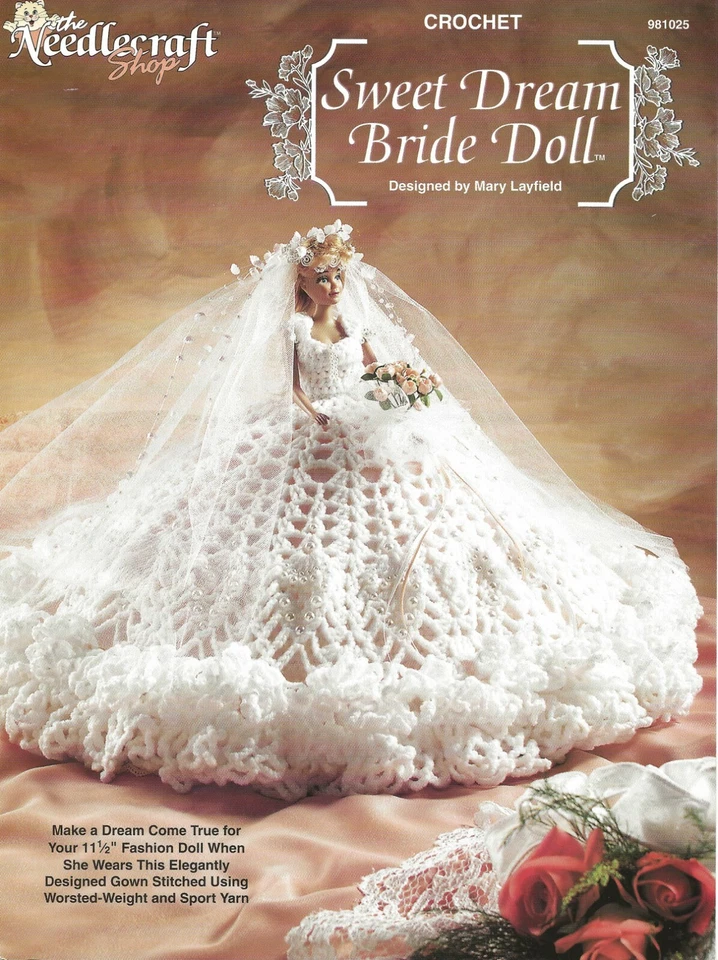 Fashion Doll Sweet Dream Bride Doll Crochet Barbie Elegant Beaded Gown Veil OOP - Image 1 of 1
