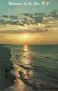 Postkarte New Jersey Wildwood am Meer Brandungsangeln bei Sonnenuntergang Cape May Cnty 50er - Bild 1 von 1