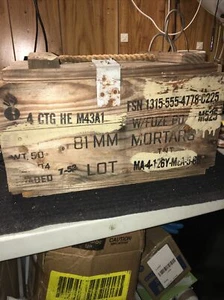 VINTAGE US Army Cannon Ammunition Wood Box Crate Vintage M1 81mm Mortar - Picture 1 of 11