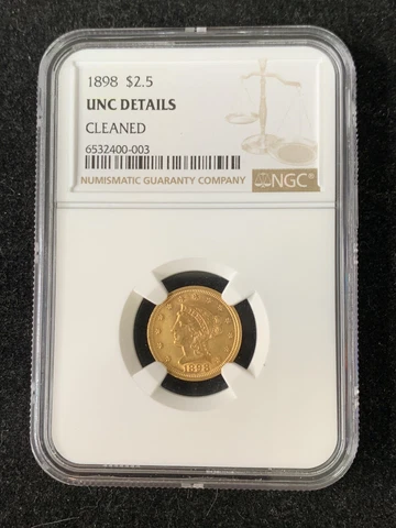 1898 Liberty Quarter Eagle $2.50 Gold Coin NGC UNC Details Cleaned Cover