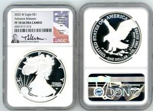 2022 W PROOF SILVER EAGLE NGC PF70 ADVANCE RELEASES THOMAS URAM SIGNED LABEL