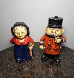 Vintage Collegiate Made in Japan handbemalt Kreidegeschirr Mann & Frau Coin Bank - Bild 1 von 6