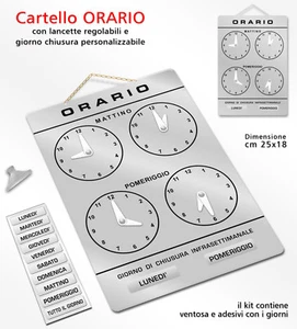 Cartello ORARIO regolabile apertura negozio/studio/laboratorio/officina/bottega - Imagen 1 de 2