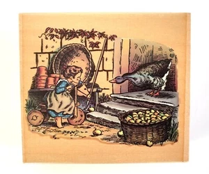 PSX Tasha Tudor Corgi Cottage Girl on Trike & Goose Wood Mounted Rubber Stamp - Picture 1 of 2