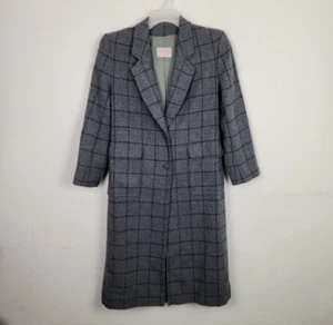 Pendleton Trench Coat Women Size 8 Petite Gray Check 100% Virgin Wool VINTAGE - Picture 1 of 18
