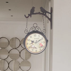 Retro Antique Station Clock Double Sided Hanging Wall Clock Indoor Outdoor Decor - Picture 1 of 12