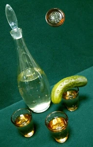 Russian Vodka 3 Shot Glasses and Glass Decanter Vintage 60s made in Soviet Union - Picture 1 of 7