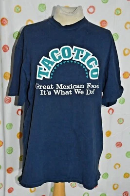 Vintage Hanes TACO TICO Mazzios Azul Masculino Unissex L Adv. Camiseta gráfica EUA EUC - Imagem 1 de 4
