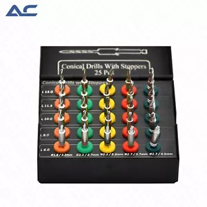 Azatek Dental Implant Conical Drills Surgical Black Kit 25-Pcs Stopper - Picture 1 of 6