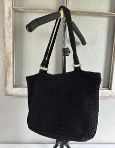 Lina Woven Crochet Black Shoulder Bag Purse Clean - Picture 1 of 12