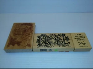 CHRISTMAS RUBBER STAMPS ASST: NOEL, HAPPY HOLIDAY, & SANTA LOOKS LIKE DAD, NNB - Picture 1 of 6