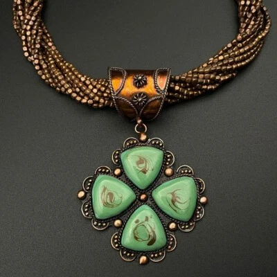 Large Canterbury Copper Cross Beaded Multistrand Chunky Statement Necklace - Image 1 of 4