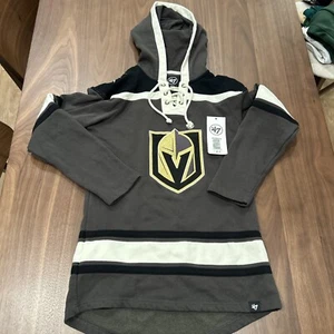 Women's '47 Gray Vegas Golden Knights Superior Lacer Pullover Hoodie Size Small - Picture 1 of 9