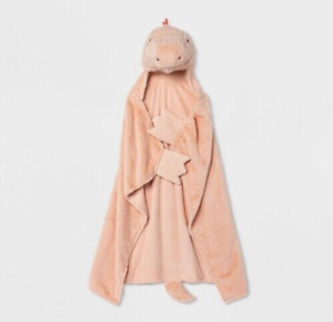 Pillowfort Dino Hooded Blanket  Pink 40”x50” NWT