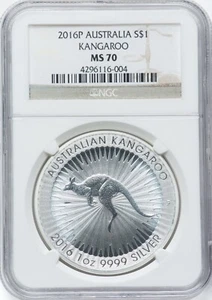 AUSTRALIA  2016-P  "KANGAROO"  $1 SILVER COIN, UNCIRCULATED NGC CERTIFIED MS70 - Picture 1 of 2