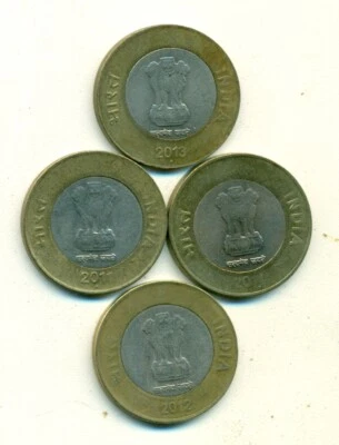4 BI-METAL 10 RUPEE COINS from INDIA  (2011N, 2012N, 2013N & 2014N) - Image 1 of 2