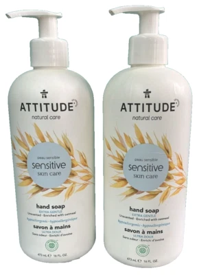 2 x Jabón de manos cuidado de la piel sensible sin fragancia 16 OZ cada Attitude cuidado natural Foto 1 de 2