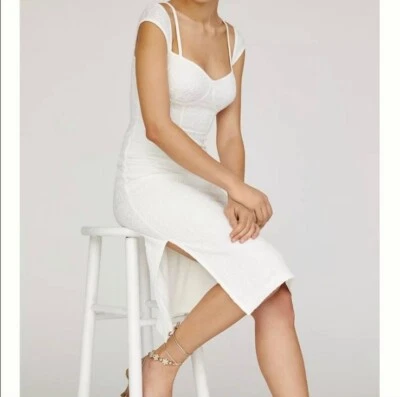 Anthropologie White Large Petite Jacquard Strappy Corset Pencil Dress - Image 1 of 4