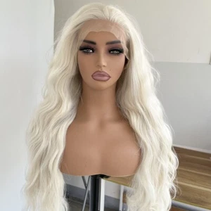Glue less Lace Front Wigs Heat Resistant Hair Synthetic Water Wavy Blonde Brown - Picture 1 of 30