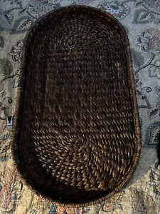 Vintage Woven Basket Table Treat 34” Long 19” Wide Dark Brown - Picture 1 of 6