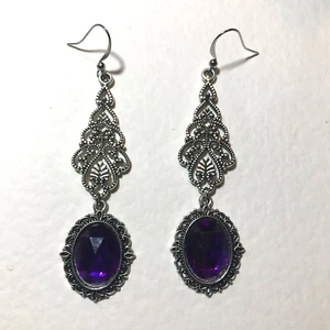 PENDIENTES DE FILIGRANA JOYA ESTILO VICTORIANO CRISTAL DE ACRÍLICO PÚRPURA PLATA PL JER - Imagen 1 de 6