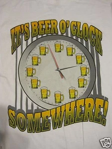 IT'S BEER O'CLOCK SOMEWHERE T-SHIRT~CLOCK W/ FULL BEER MUGS FOR NUMBERS~NEW/TAGS - Picture 1 of 4