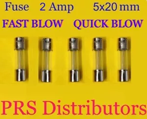 Fusibile 2A 250V 5X20mm FAST BLOW QUICK BLOW fusibile vetro 2 Amp 5 pezzi VENDITORE USA - Foto 1 di 3