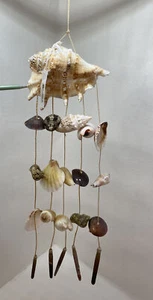 Sea Shell Mobile-Beach-Island Decor-14” Hanging 5 Strand Natural Wind Chime - Picture 1 of 7