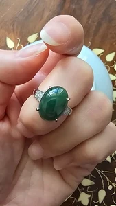 Genuine Deep Green 6.0ct Jadeite Jade (Type A) 925 Silver Ring SIZE Adjustable - Picture 1 of 13