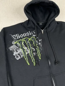 Felpa con cappuccio Y2K Monster Energy Drink full zip uomo 2XL Affliction logo Bikercore vintage - Foto 1 di 12