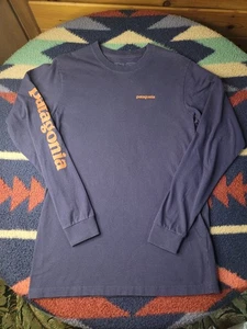 Patagonia Responsibili-Tee Long Sleeve Shirt Size Small Blue Spellout Logo - Picture 1 of 7