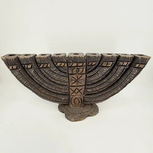 Vintage Hand Carved Large Wooden Menorah Folk Art Judaica 18" x 9" Hanukkah. - Picture 1 of 10