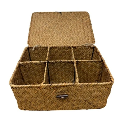 Плетеная корзина ручной работы отсеки крышки вход организация богемный деревенский чай - Изображение 1 из 4