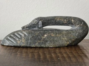 VINTAGE INUIT ESKIMO HAND CARVED RESTING BIRD "4.5X1.5X1.25" - Picture 1 of 5