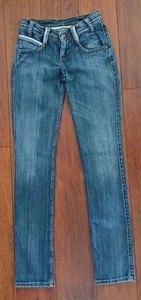 Seltene Levi's 571 blaue Damenjeans Schnalle Cinch hinten Skinny Fit niedriger Bund W27 L34 - Bild 1 von 17