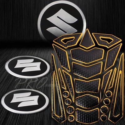 Almohadilla de tanque de combustible dorada cromada 24 piezas + pegatina de guardabarros emblema logotipo Suzuki de metal cepillado Foto 1 de 4