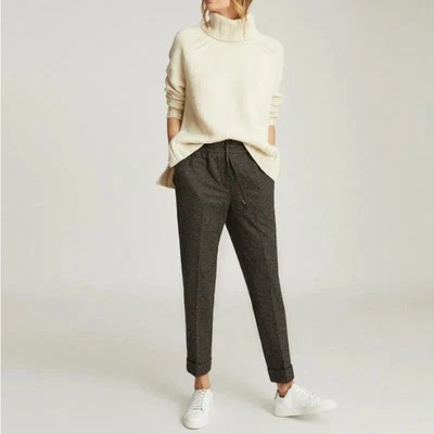 Pantalón Reiss Maddie Mezcla Lana Tejido Plisado Pierna Recta Gris Talla 4 Foto 1 de 4