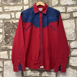 Ace of Diamond Men’s Western Cowboy Shirt Red Blue Pearl Snap Embroidery Sz XL - Picture 1 of 6