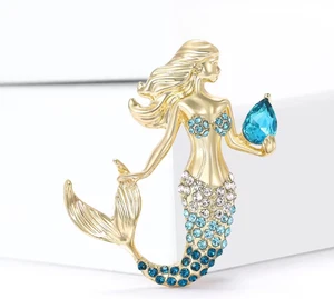 Meerjungfrau Blau Kristall Anstecknadel Brosche - Bild 1 von 2