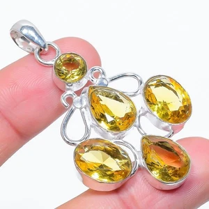 Yellow Citrine Gemstone Handmade 925 Sterling Silver Jewelry Pendant Size 2.6" - Picture 1 of 1