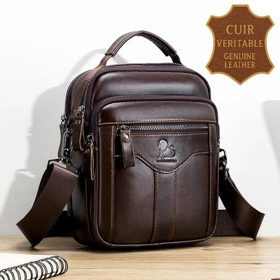 Men's detachable genuine leather coffee lion shoulder bag city pockets - Image 1 of 4
