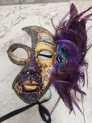 Embellished Venetian Peacock Feather Mask Masquerade Half Face Party Eye Mask - Image 1 of 4