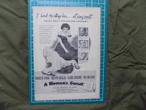 1949/50 PRINT AD MOVIE A WOMANS SECRET MAUREEN O HARA - Picture 1 of 1