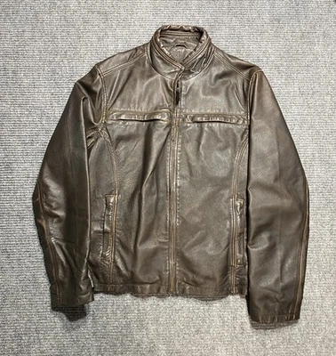 Black Rivet Leather Jacket Mens Medium Brown Motorcycle Biker Moto Genuine - Image 1 of 4